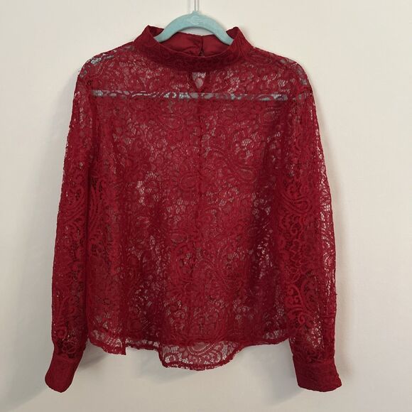 Unbranded Tops - Women’s Long Sleeve Red Lace Blouse w/Mock Neck, One Size